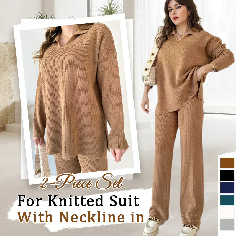 V-Neck Casual Slit Knitted Two-Piece Set