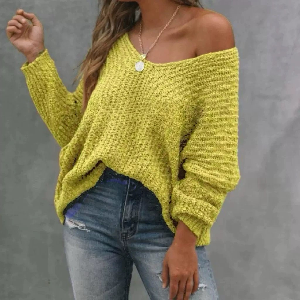 🔥Women's Plain Drop Shoulder V Neck Sweater