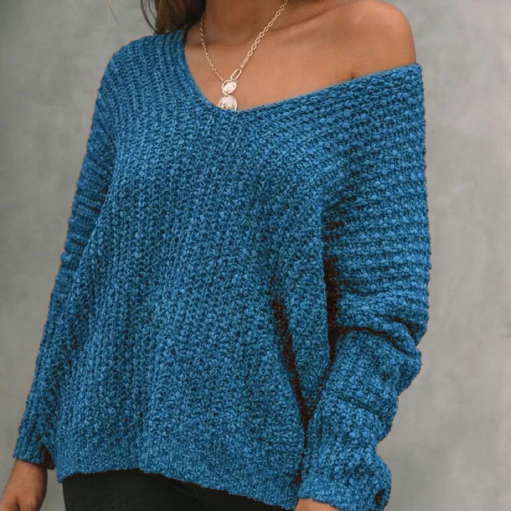 🔥Women's Plain Drop Shoulder V Neck Sweater