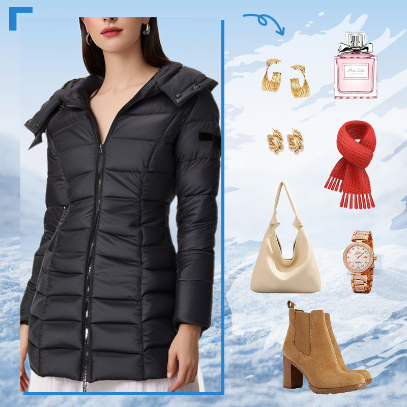 ๐ฅ Winter Women's Mid-length Padded Jacket Warm Solid Color Hooded Jacket