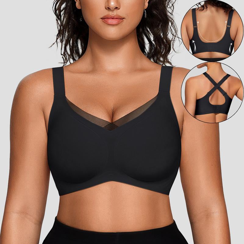 ๐ Women Wireless V Neck Crossover Mesh Bra