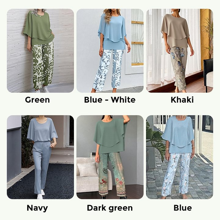 đ„Womenâs Printed Pants and Crew Neck Top Set