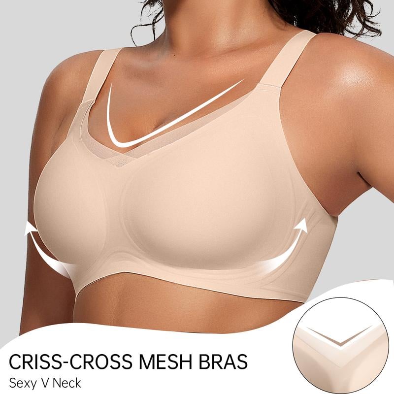 ๐ Women Wireless V Neck Crossover Mesh Bra