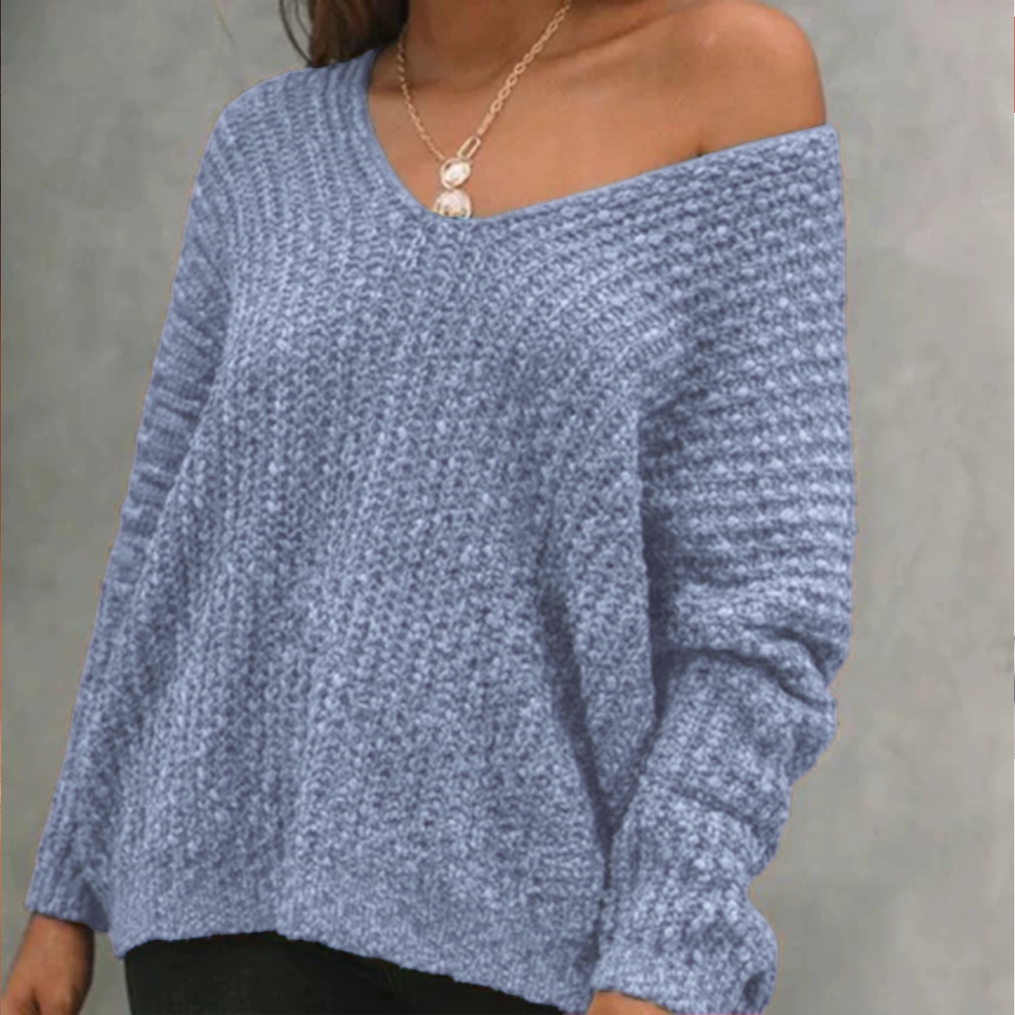 🔥Women's Plain Drop Shoulder V Neck Sweater