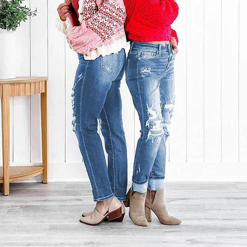 🔥Hot Sale 49% Off🔥Women's Tummy Control Distressed Cuffed Boyfriend Jeans