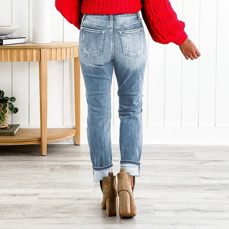 🔥Hot Sale 49% Off🔥Women's Tummy Control Distressed Cuffed Boyfriend Jeans