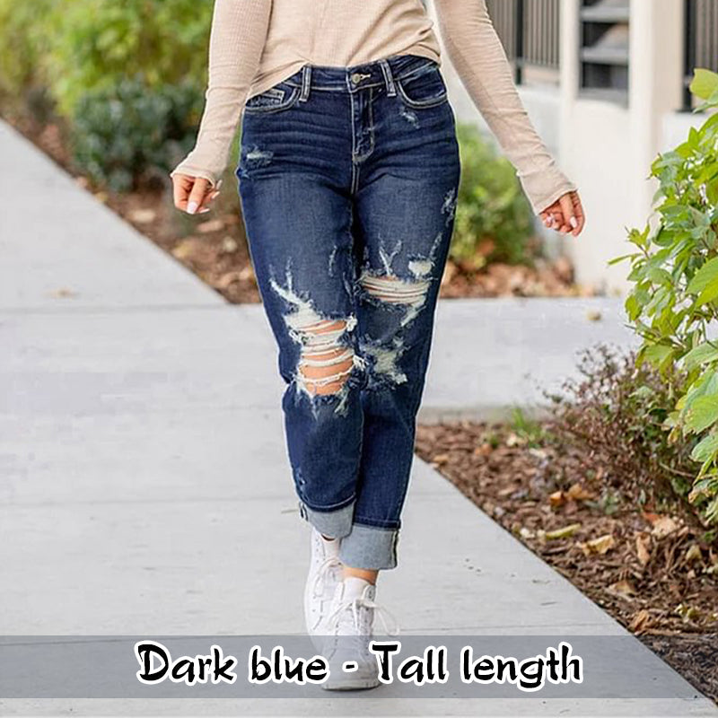 🔥Hot Sale 49% Off🔥Women's Tummy Control Distressed Cuffed Boyfriend Jeans