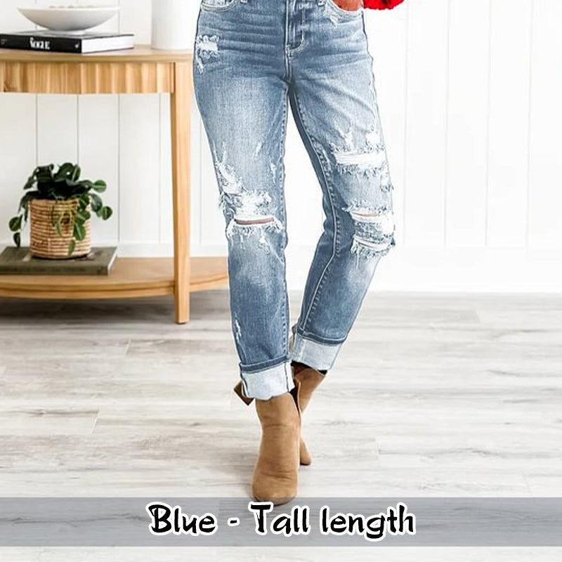 🔥Hot Sale 49% Off🔥Women's Tummy Control Distressed Cuffed Boyfriend Jeans