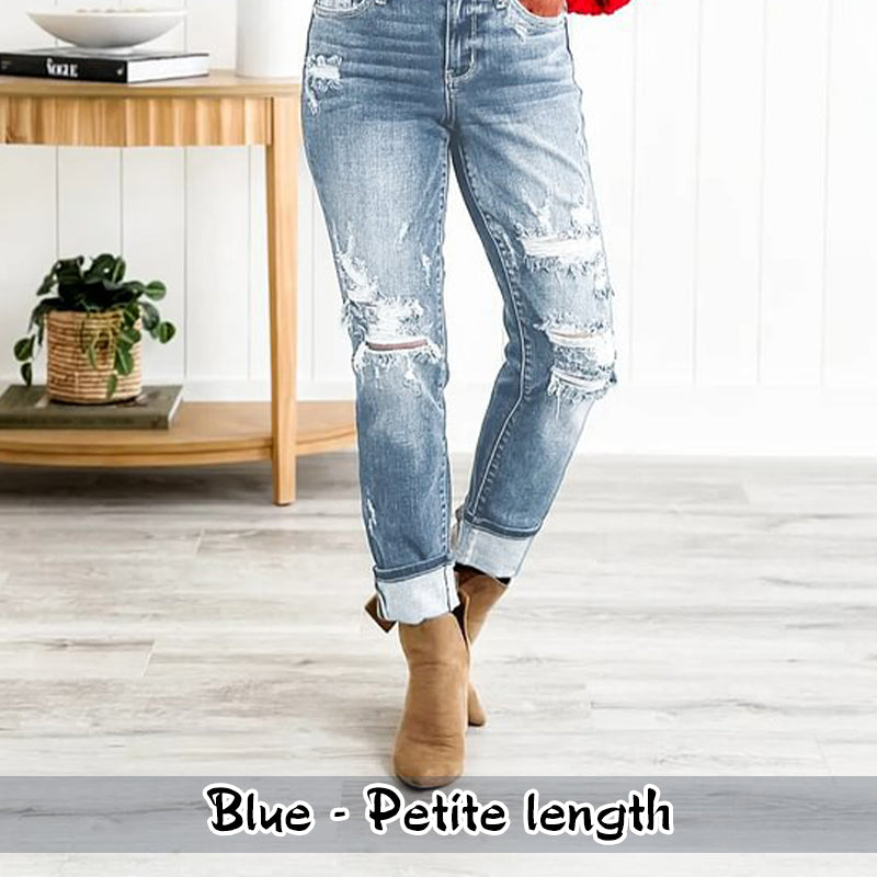 🔥Hot Sale 49% Off🔥Women's Tummy Control Distressed Cuffed Boyfriend Jeans