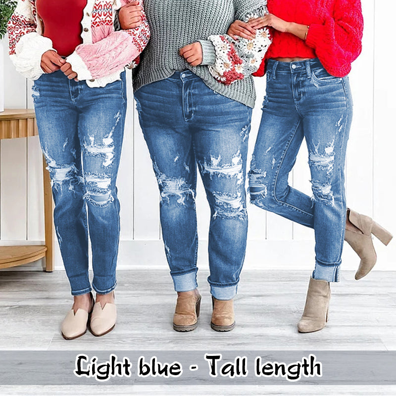 🔥Hot Sale 49% Off🔥Women's Tummy Control Distressed Cuffed Boyfriend Jeans