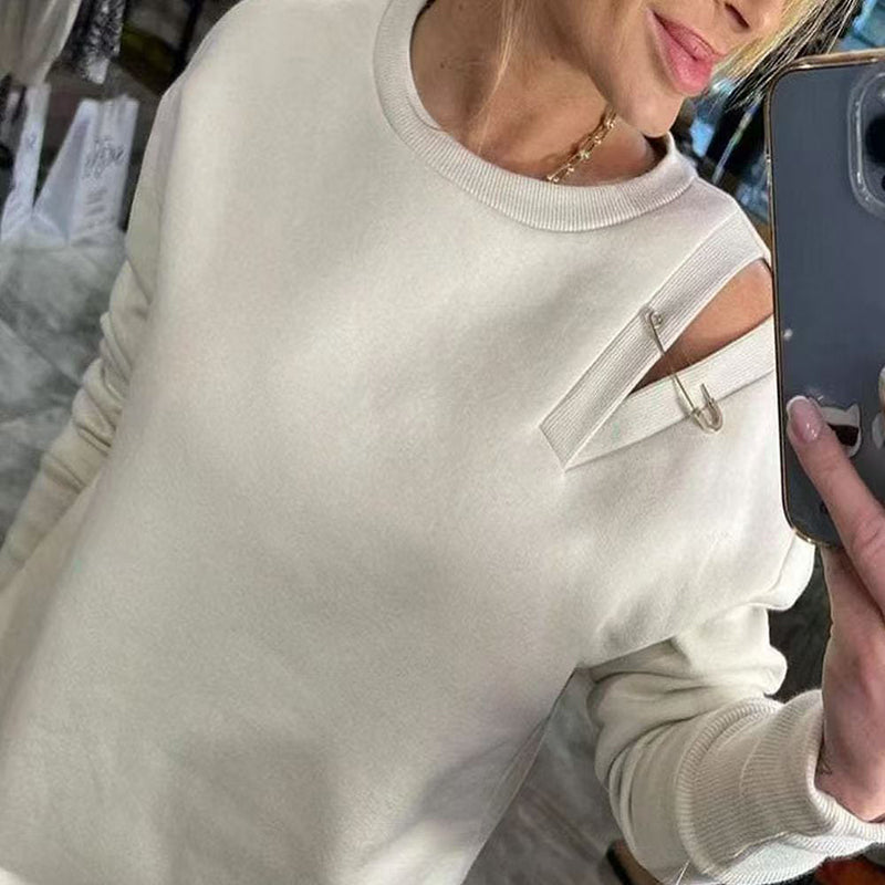 Stylish Round-Neck Side-Slit Long-Sleeve Loose Midi Dress ✨