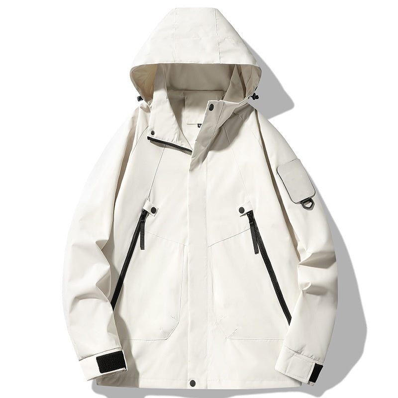 Outdoor Waterproof Windproof Solid Zipper Hooded Jacket