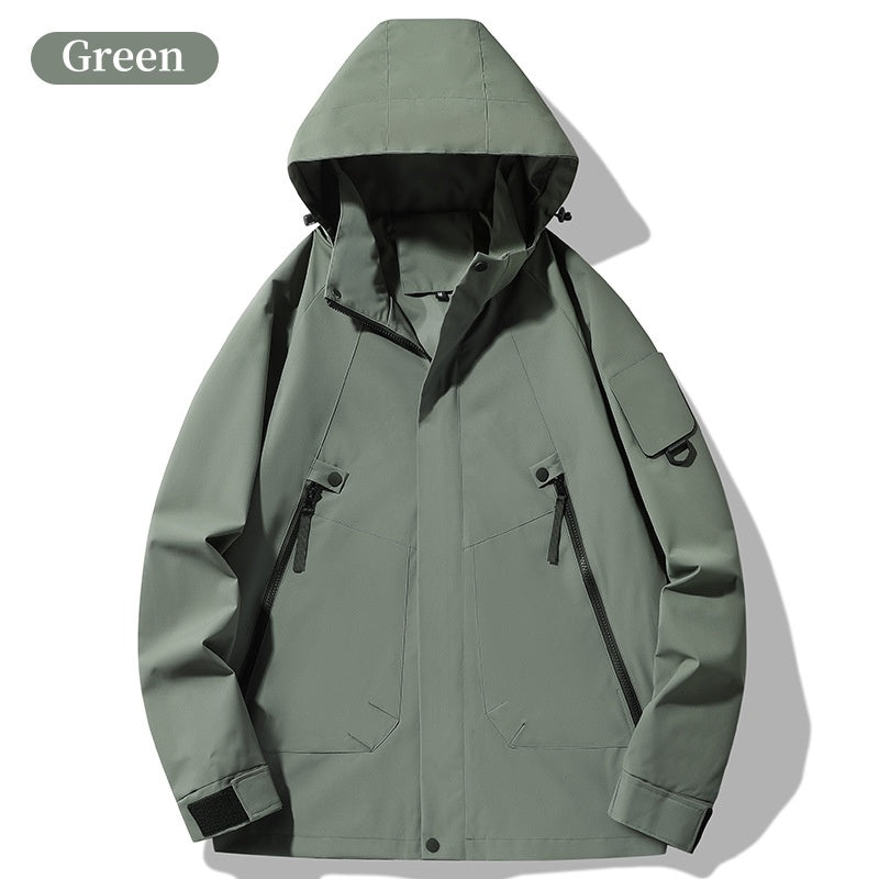 Outdoor Waterproof Windproof Solid Zipper Hooded Jacket