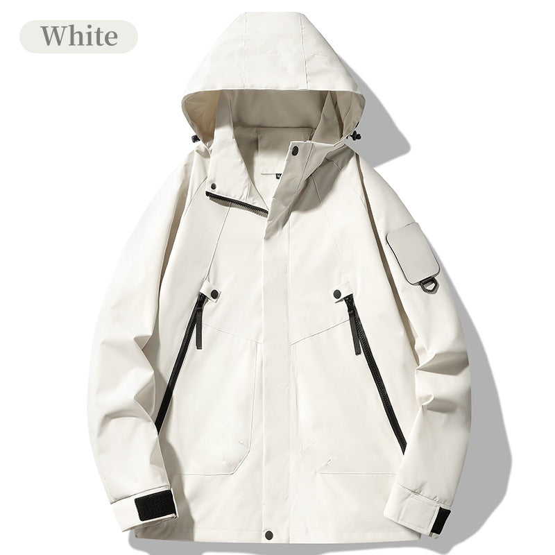 Outdoor Waterproof Windproof Solid Zipper Hooded Jacket