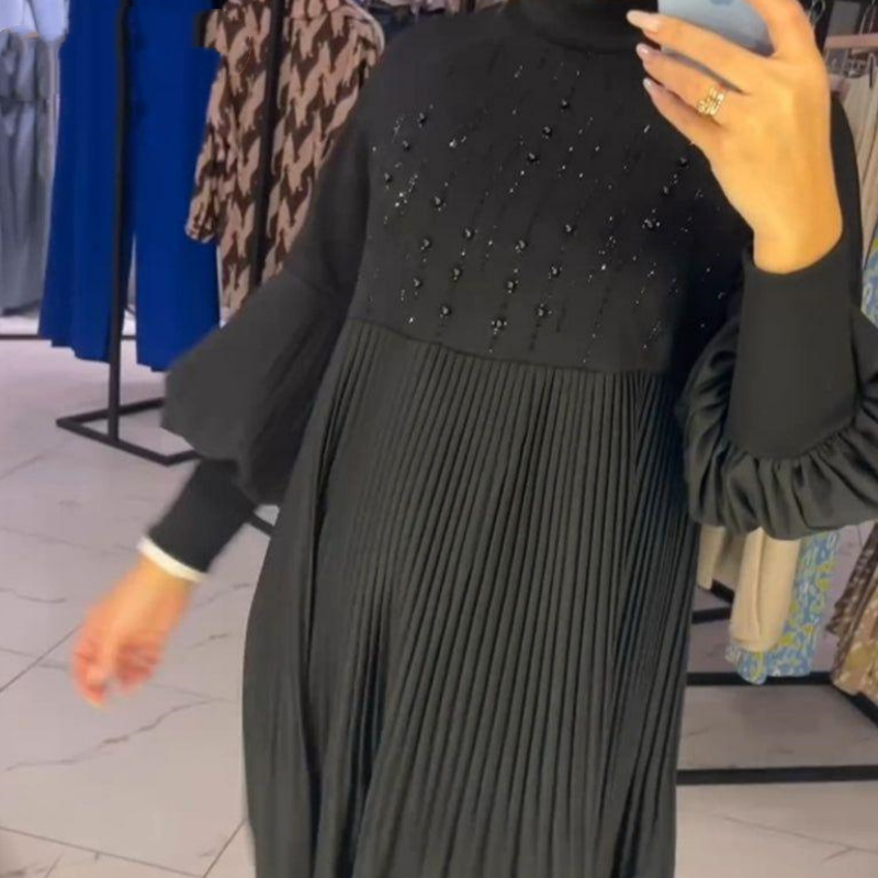 ๐ Women's Plus Size Lantern Sleeve Stand Collar Dress