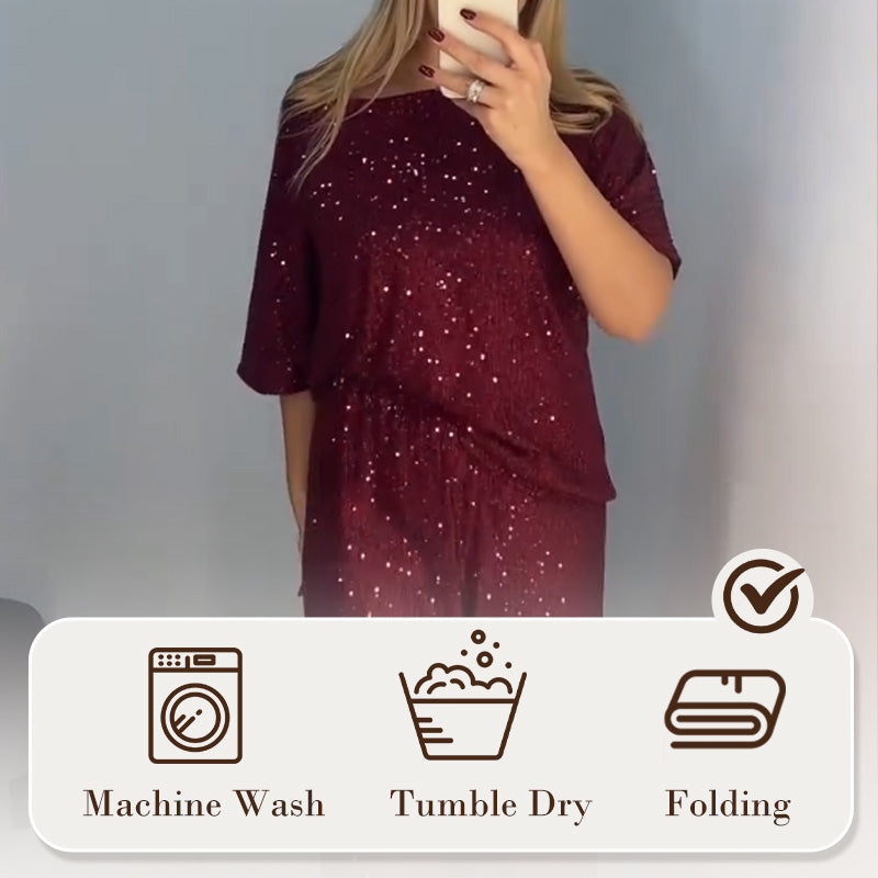 🔥New Hot Selling❤️🔥Women's Sequin Crewneck Top & Loose Trousers💥