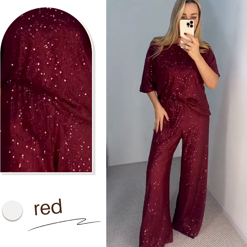 🔥New Hot Selling❤️🔥Women's Sequin Crewneck Top & Loose Trousers💥
