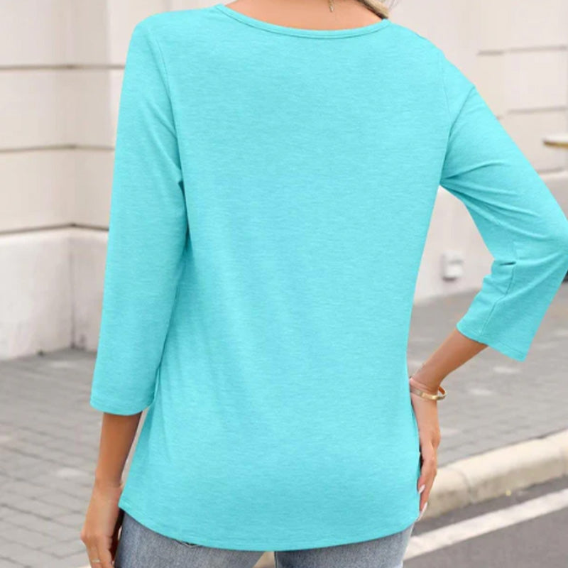 Women's 3/4 Sleeve V Neck Solid Color Top