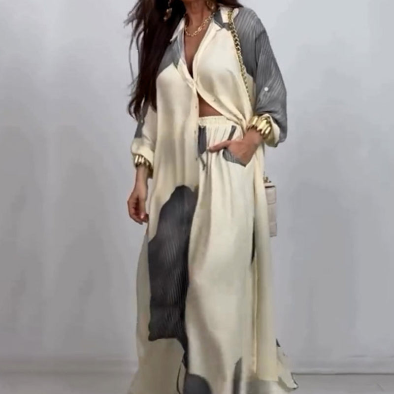 Full Button Down Long Shirt & Drawstring Pants Set
