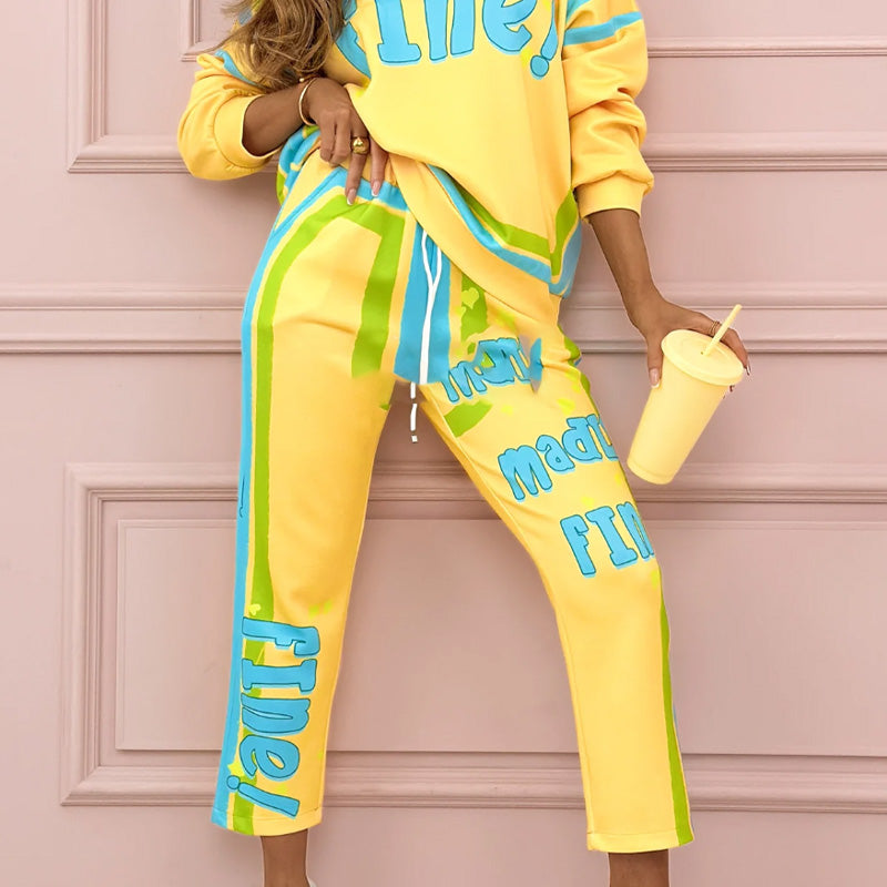 ✨Women's Colorful Print Two-Piece Sweatshirt and Jogger Set