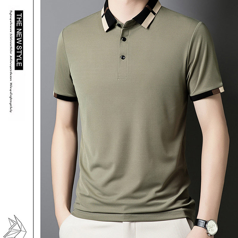 🔥Men's Stretch Ice Silk Short Sleeve Lapel T-shirt