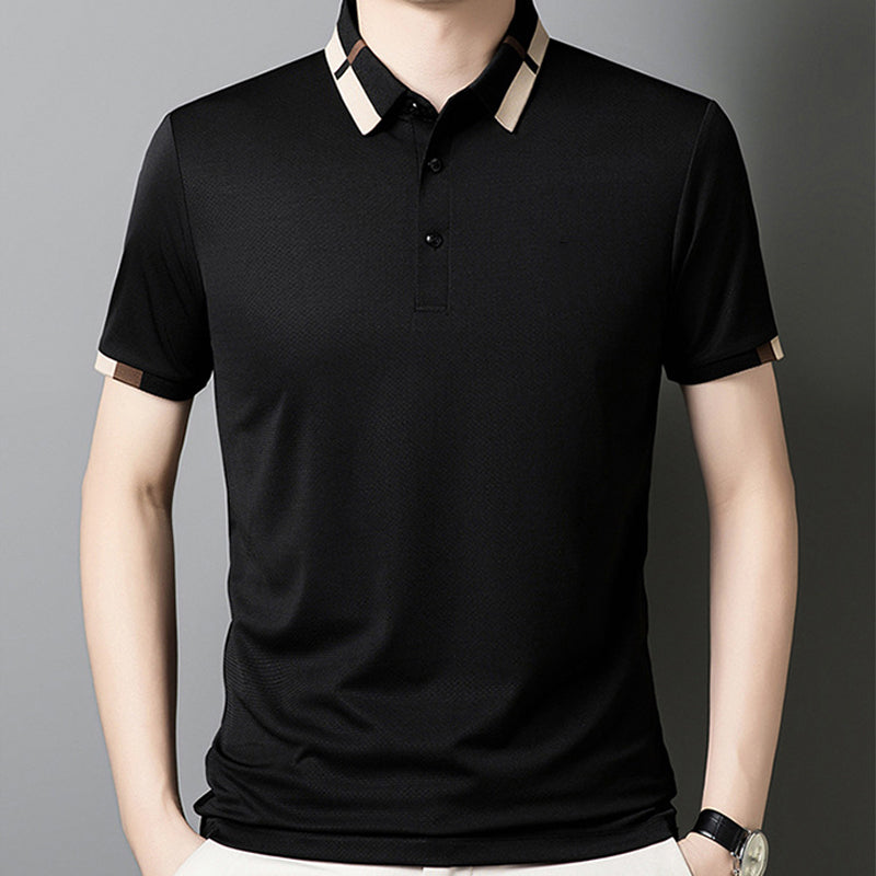 🔥Men's Stretch Ice Silk Short Sleeve Lapel T-shirt