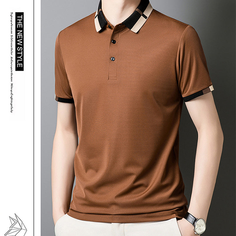 🔥Men's Stretch Ice Silk Short Sleeve Lapel T-shirt