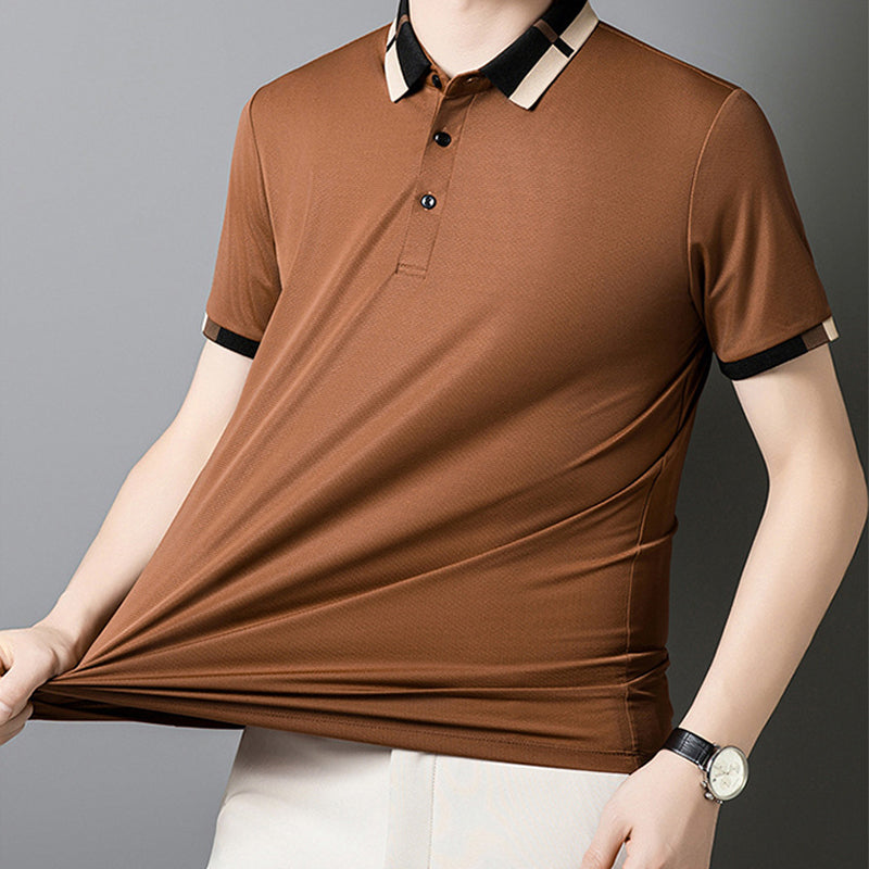 🔥Men's Stretch Ice Silk Short Sleeve Lapel T-shirt