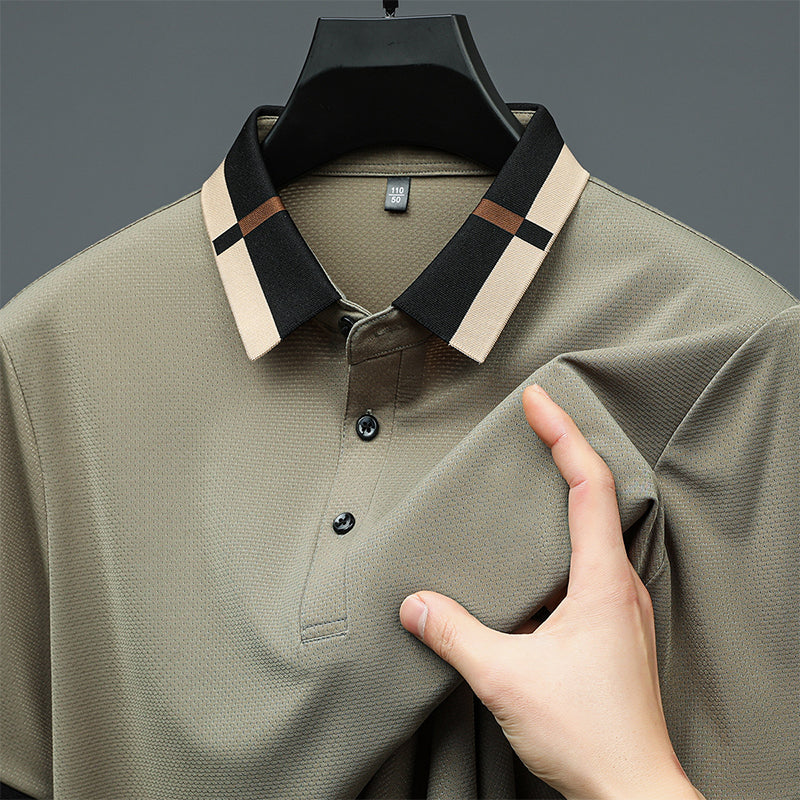 🔥Men's Stretch Ice Silk Short Sleeve Lapel T-shirt