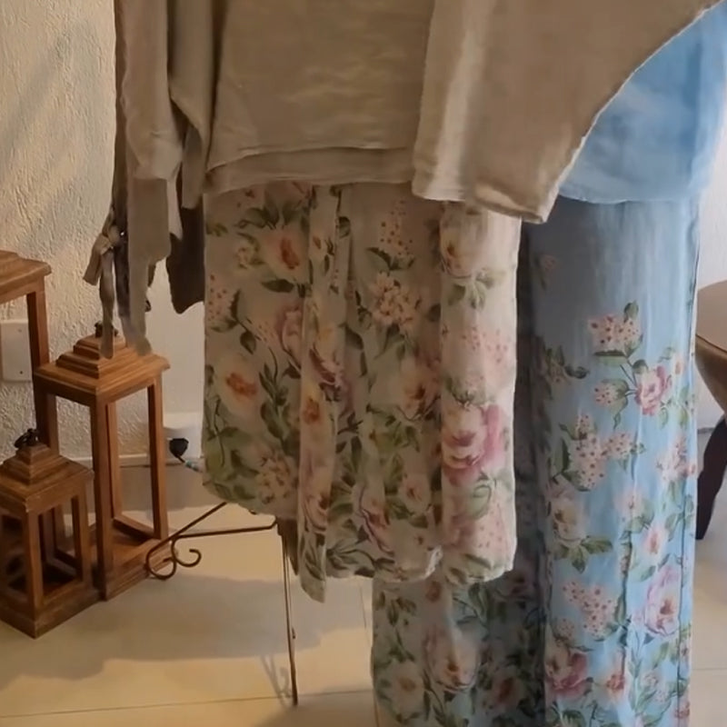 💕Women's Loose Fit Blouse & Floral Printed Wide-Leg Pants Set