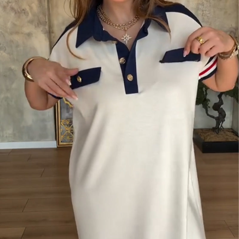 Ladies Casual Fashion Lapel Short Sleeve Dress