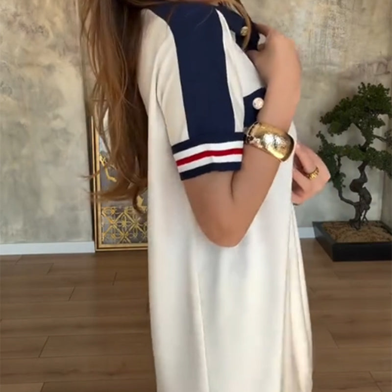Ladies Casual Fashion Lapel Short Sleeve Dress
