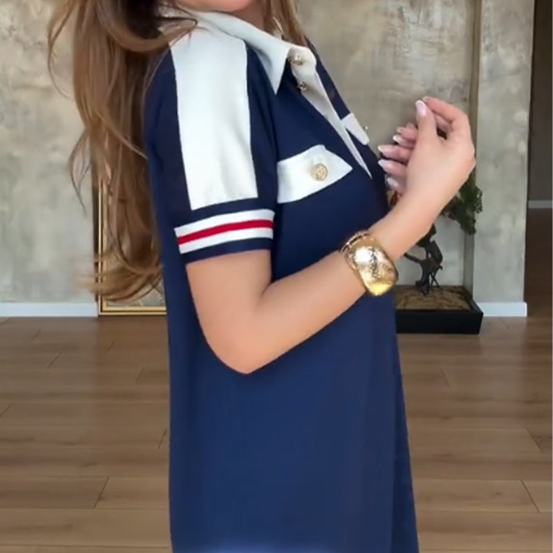 Ladies Casual Fashion Lapel Short Sleeve Dress