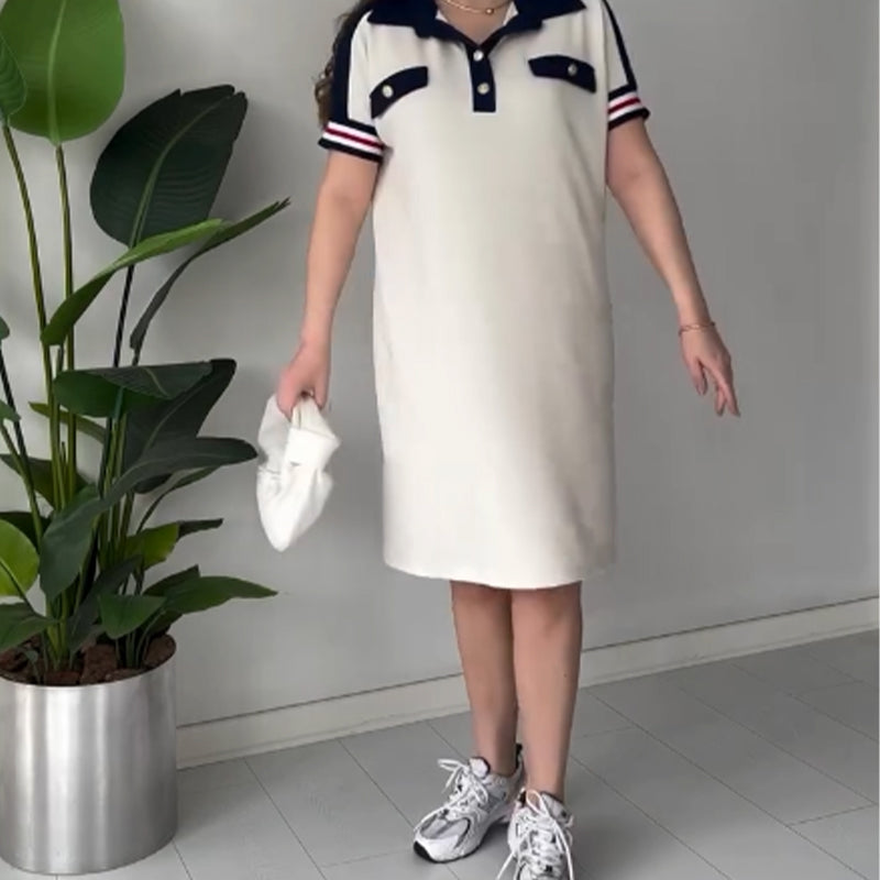 Ladies Casual Fashion Lapel Short Sleeve Dress