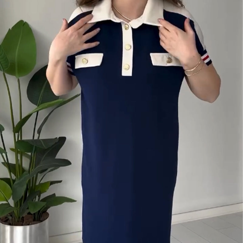 Ladies Casual Fashion Lapel Short Sleeve Dress