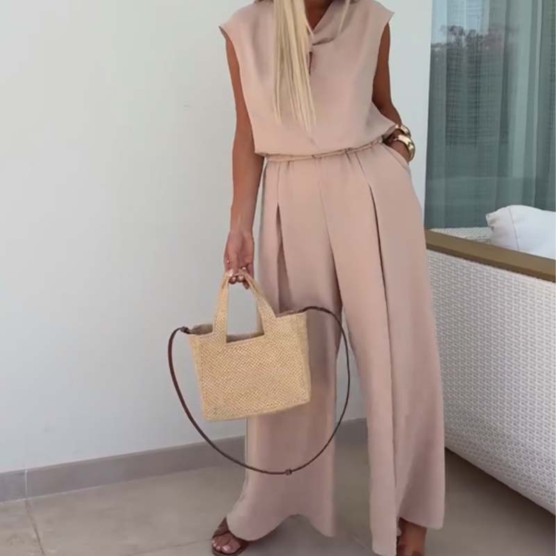 Sleeveless V-Neck Tops & Loose Pants 2-Piece Set