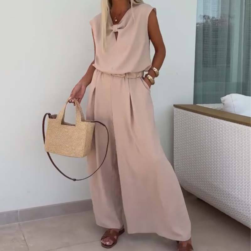 Sleeveless V-Neck Tops & Loose Pants 2-Piece Set