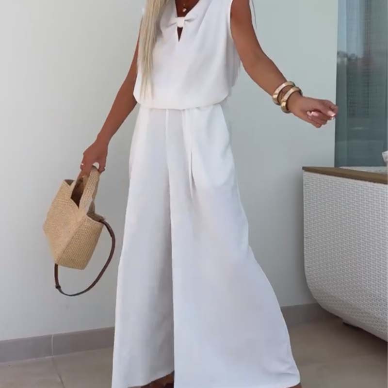 Sleeveless V-Neck Tops & Loose Pants 2-Piece Set