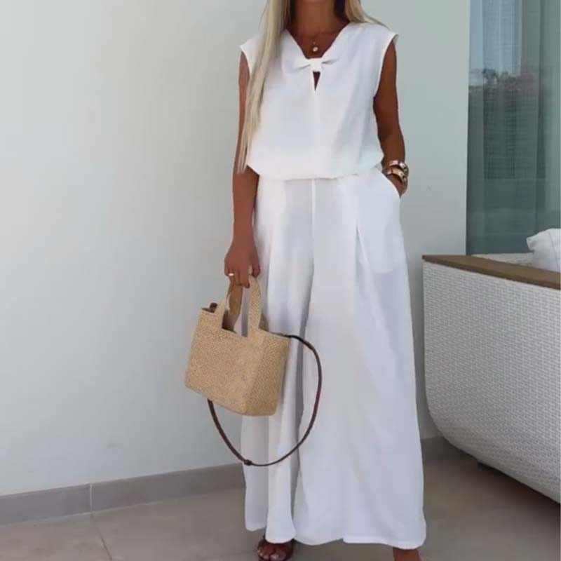 Sleeveless V-Neck Tops & Loose Pants 2-Piece Set