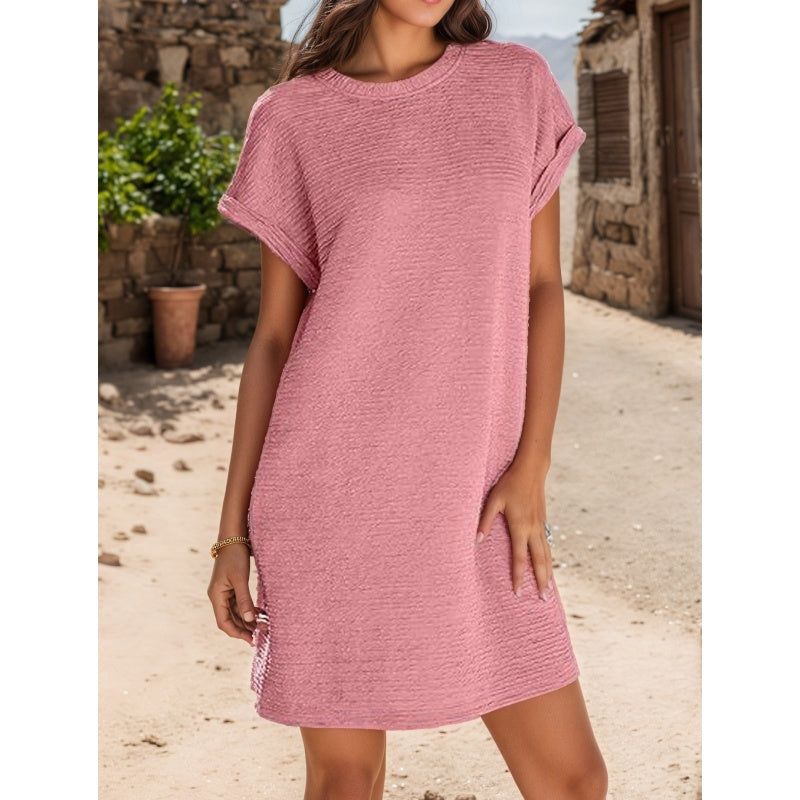 🔥2025 New-💞Women's Loose Roll Sleeve Pocket Solid Colour Dresses