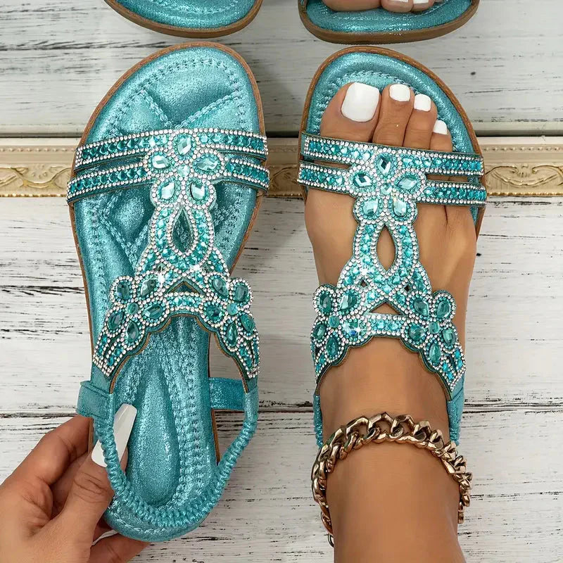 🔥Summer Hot Sale - Chic Floral Rhinestone Flat Sandals