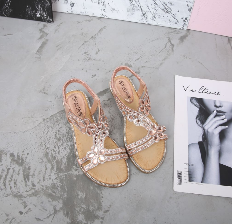 🔥Summer Hot Sale - Chic Floral Rhinestone Flat Sandals