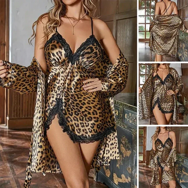 💥Sexy Leopard Print Robe & Nightgown Set
