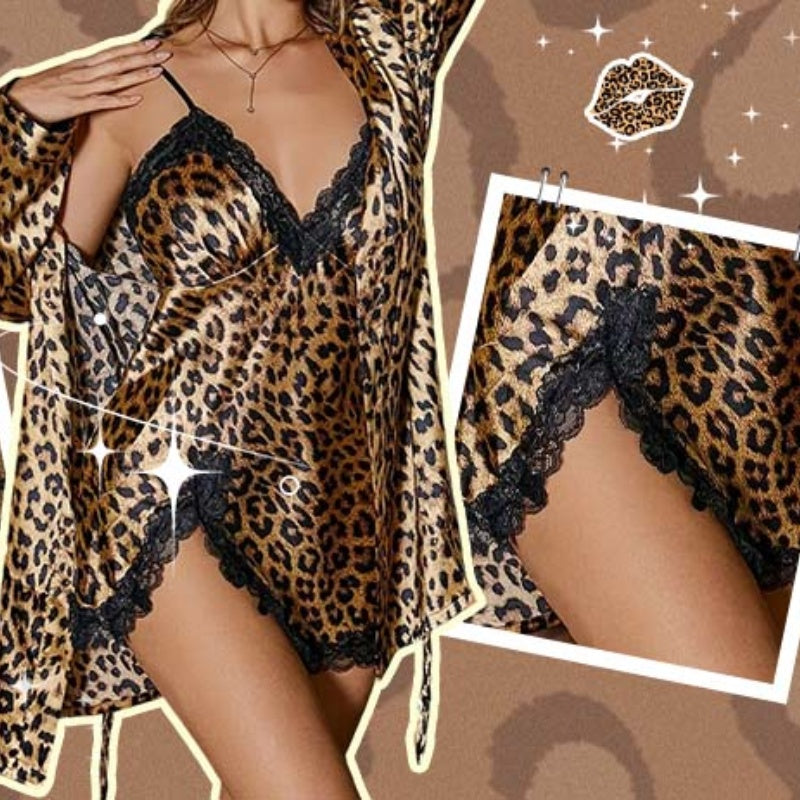 💥Sexy Leopard Print Robe & Nightgown Set