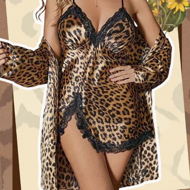 💥Sexy Leopard Print Robe & Nightgown Set