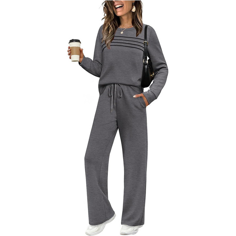 ✨Women's Crew Neck Top & Drawstring Pants Set