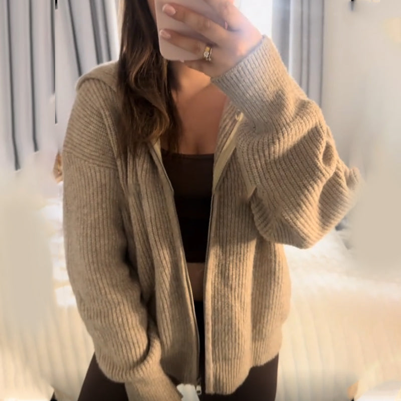 Women's Zip Up Hooded Knitted Cardigan
