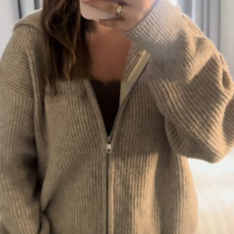 Women's Zip Up Hooded Knitted Cardigan