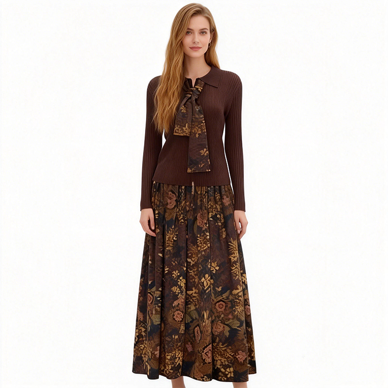 š„Ribbed Knit Top & Floral Maxi Skirt Set