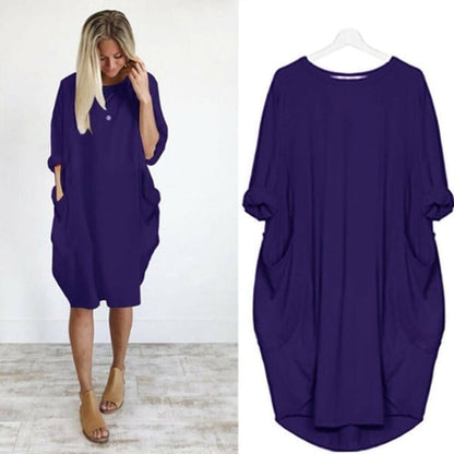 Hot sale💝 Women Casual Loose Pocket Long Sleeves Dress